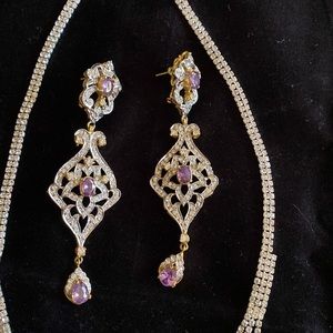 Jewelry set earrings with real amethyst and necklace.perfect condition like new